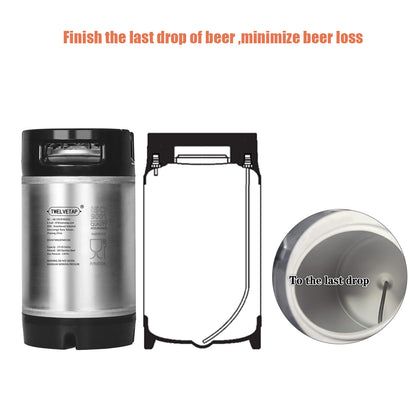 TWELVETAP 2.5Gal/9.5L Beer Keg Corny Tank 304 Stainless Steel Coke Syrup Milk Soda Barrel Rubber Handle Bucket Ball Lock Cornelius Style